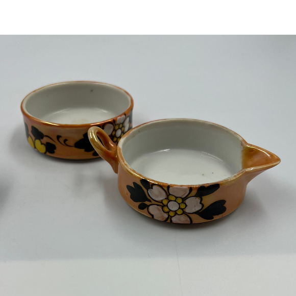 Vintage Ceramic Tea Set 3 Pieces Asian Pieces Hand Painted Look Stacking Pitcher - Picture 9 of 11